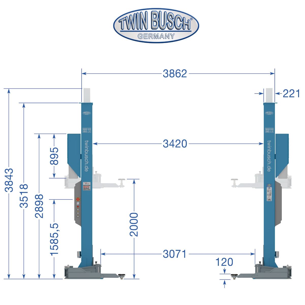 Proff 2-søyler løftebukk 8 tonn TW280 barrierefri - Bilde 5